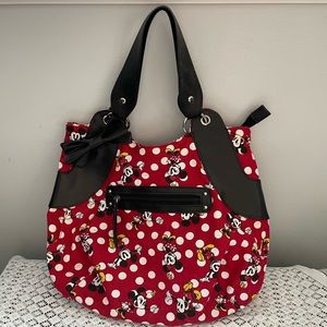 Disney Store Zippered Mickey Mouse Minnie Mouse Polka Dot Tote Bag Shoulder Bag